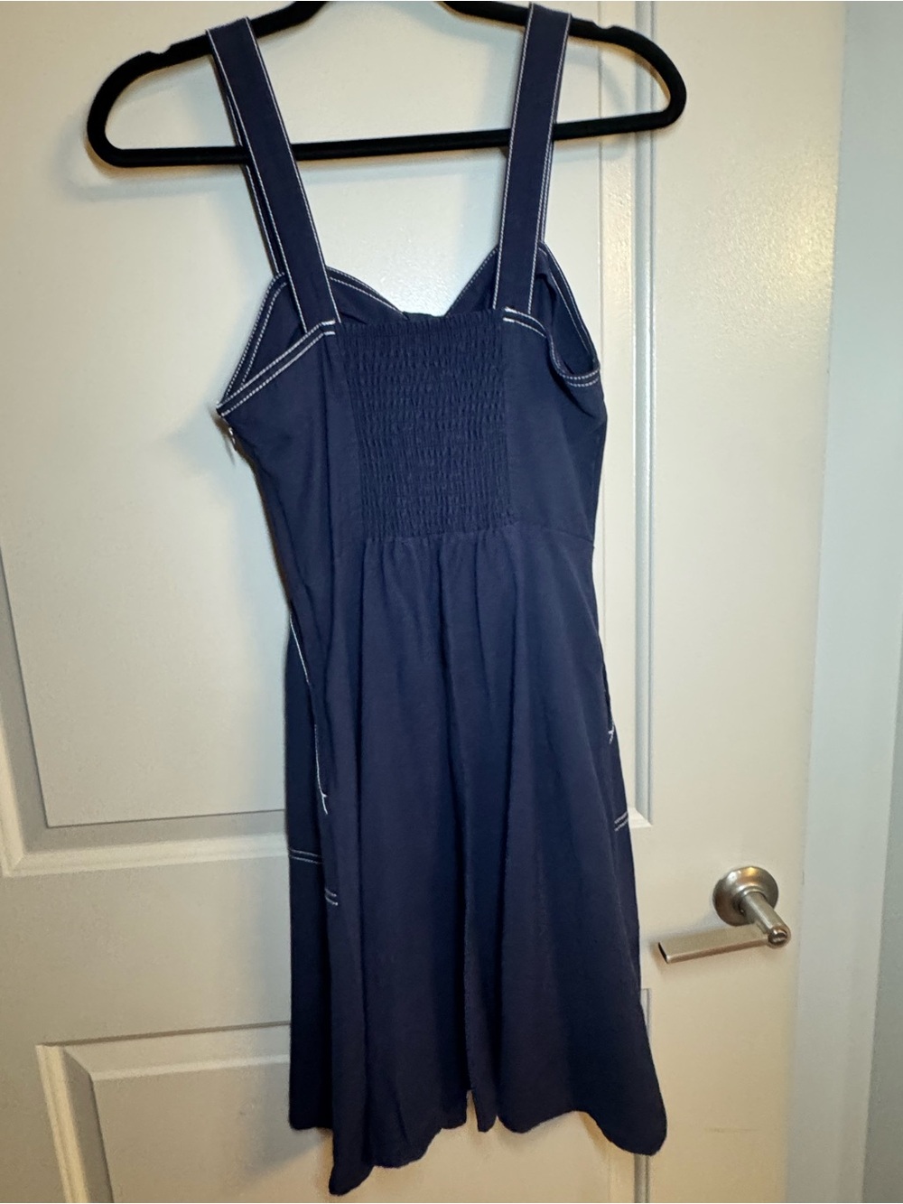 Target Navy Midi Dress with Tie Front and Contrast Stitching - Picture 2 of 5